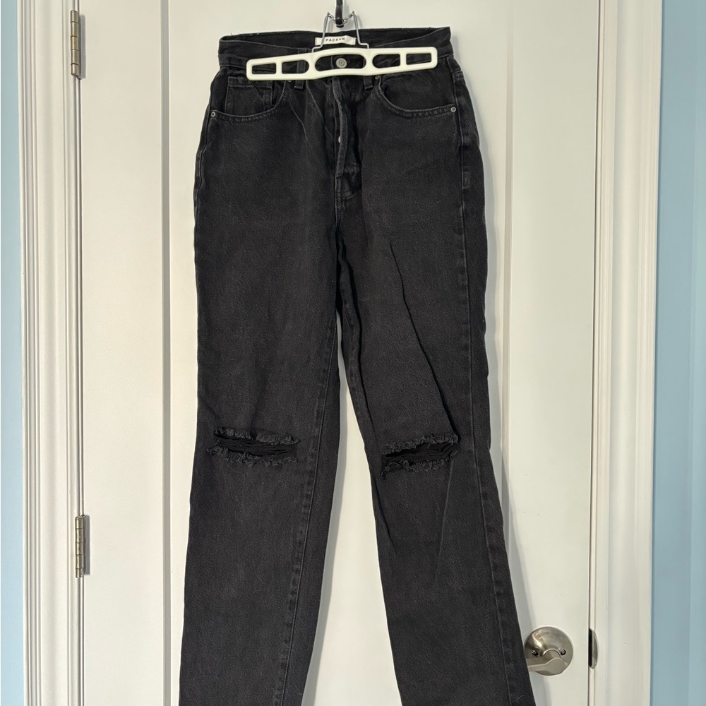 PacSun Black Straight Leg Jeans with Distressed Knees